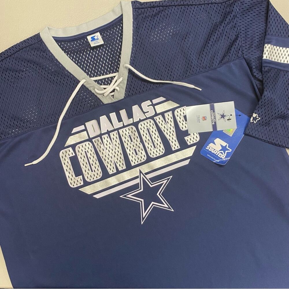 NFL Dallas Cowboys Jersey Starter Mesh Top Lace Up Neckline Blue White Large NWT